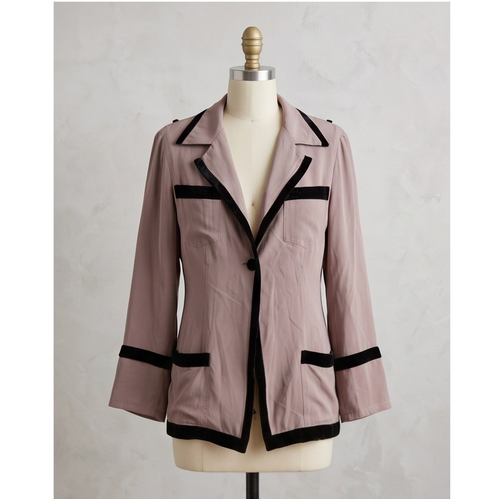 Citron Santa Monica L Vintage Silk Velour Trim Evening Jacket Ecru Tan *Spot*